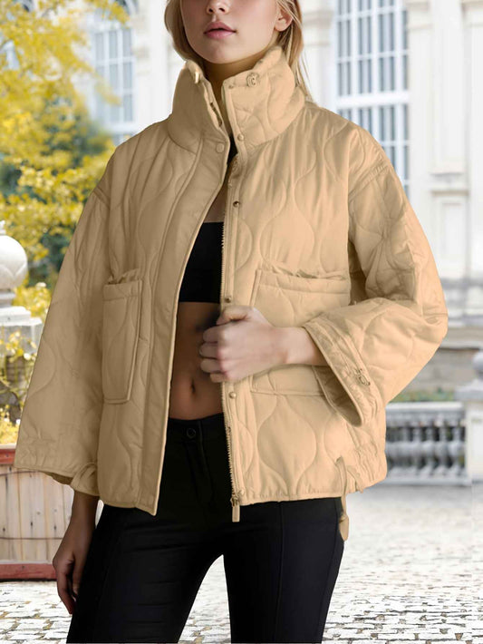 Womens Oversized Quilted Puffer Jacket with Stand Collar