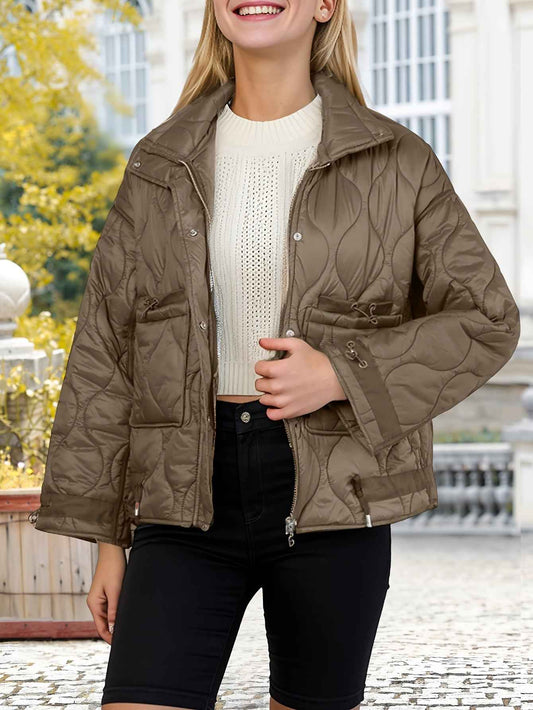 Womens Oversized Quilted Puffer Jacket with Stand Collar