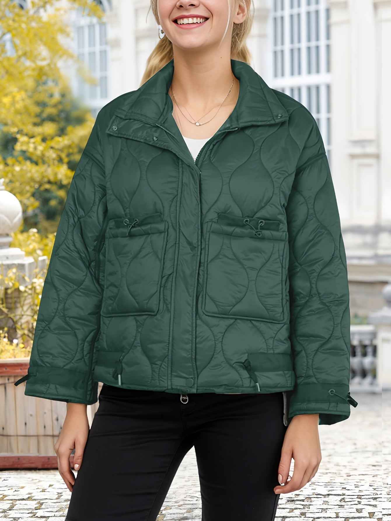 Womens Oversized Quilted Puffer Jacket with Stand Collar