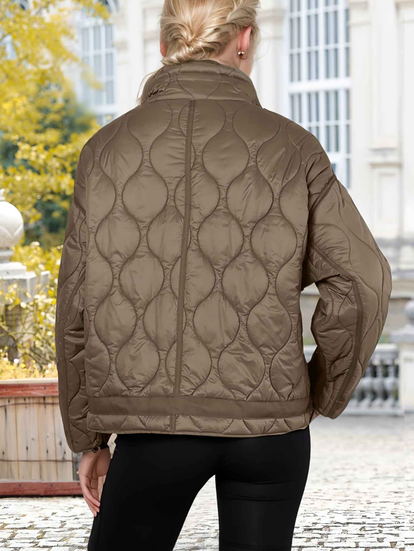 Womens Oversized Quilted Puffer Jacket with Stand Collar