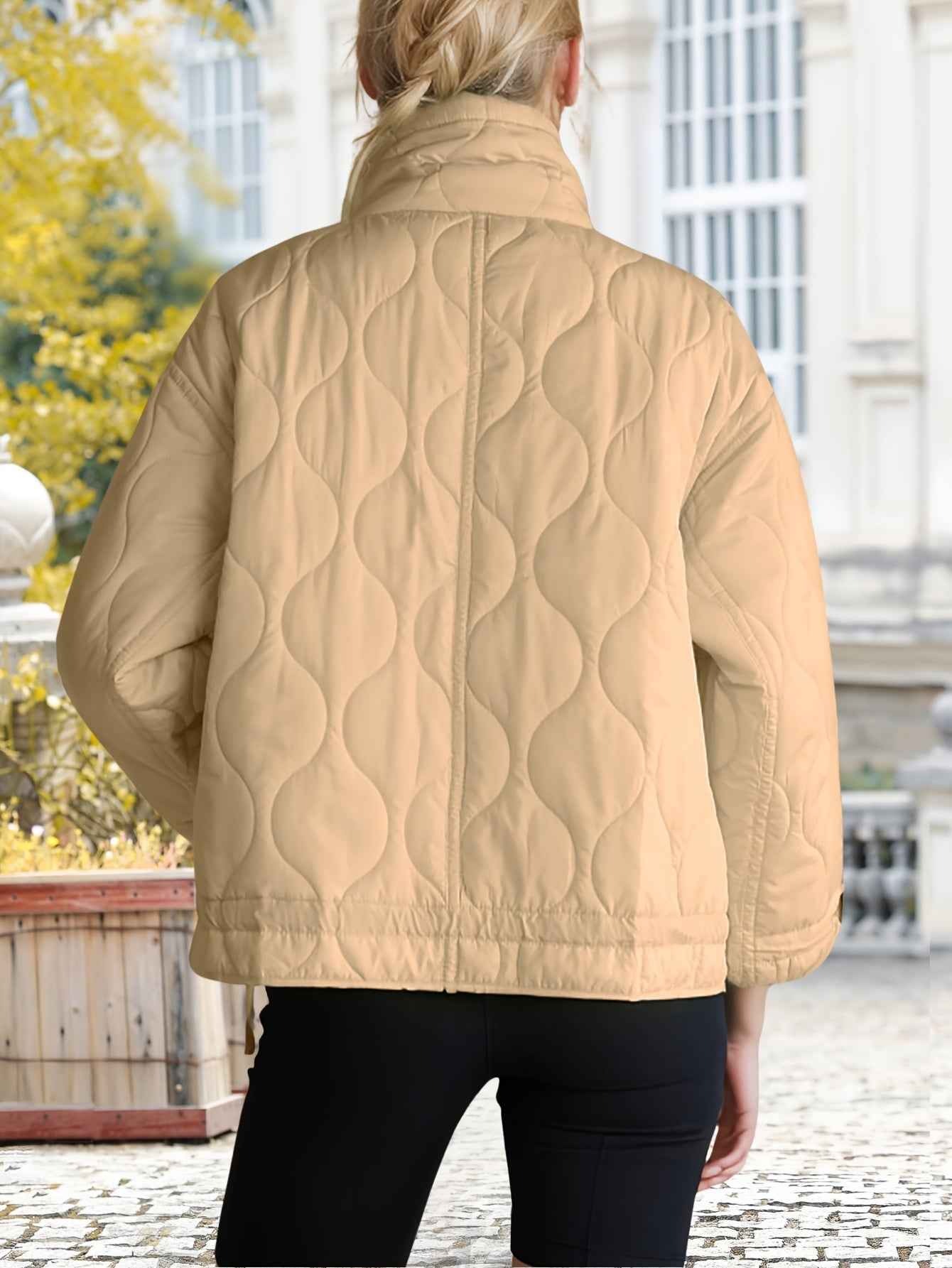 Womens Oversized Quilted Puffer Jacket with Stand Collar