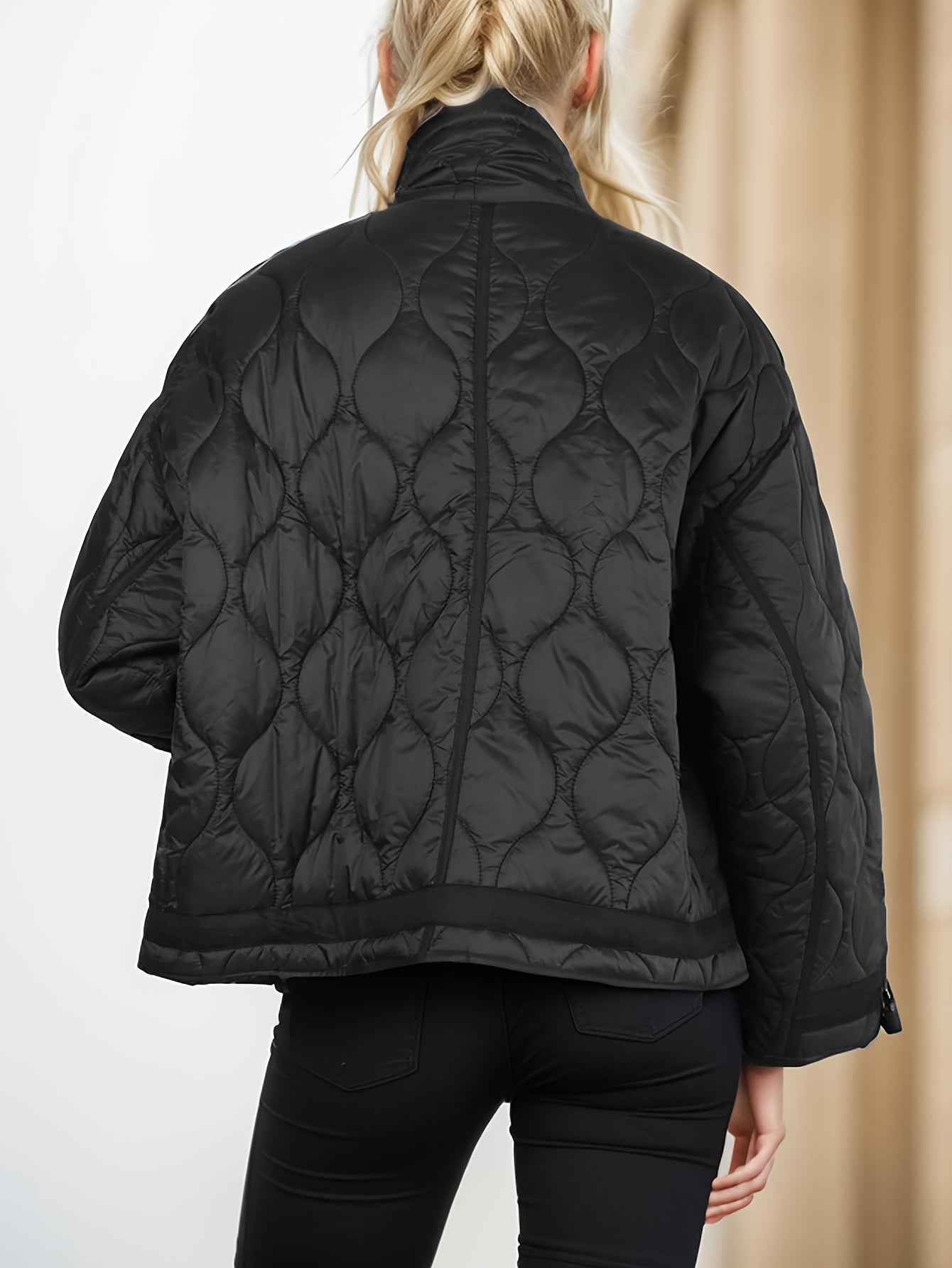 Womens Oversized Quilted Puffer Jacket with Stand Collar