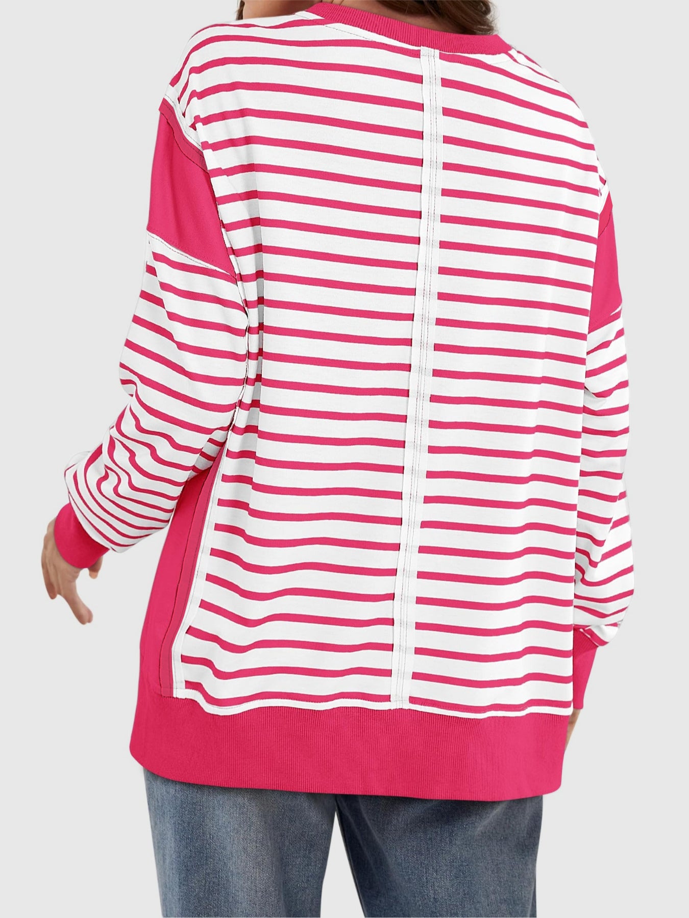 Zimonto - Slit Exposed Seam Striped Long Sleeve Sweatshirt