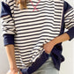 Zimonto - Slit Exposed Seam Striped Long Sleeve Sweatshirt