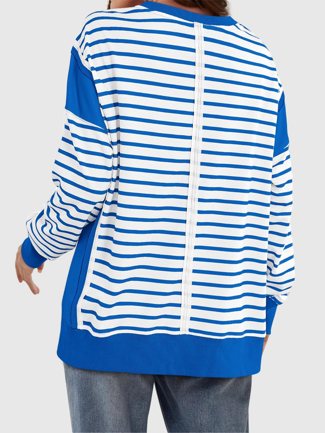 Zimonto - Slit Exposed Seam Striped Long Sleeve Sweatshirt