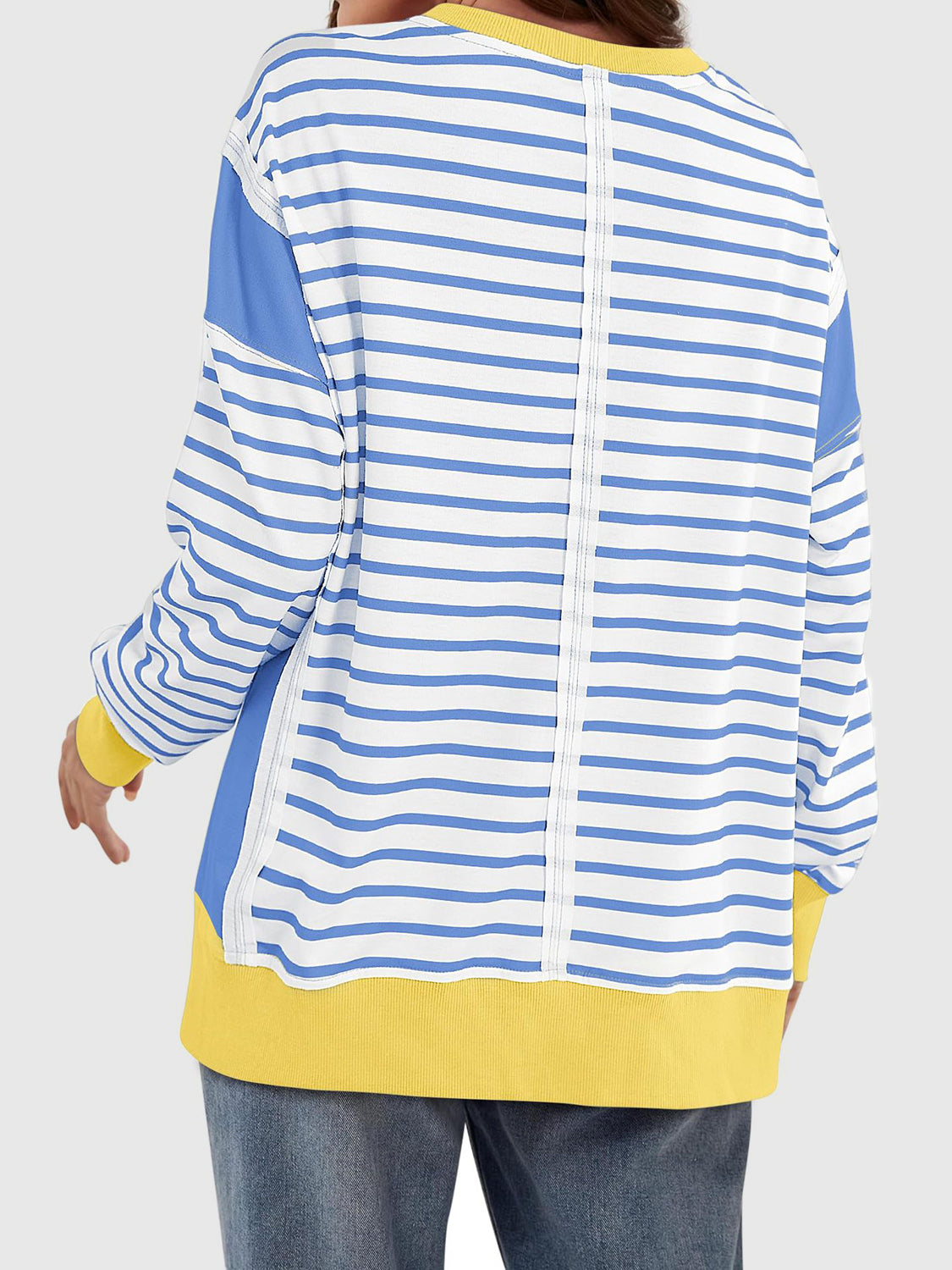 Zimonto - Slit Exposed Seam Striped Long Sleeve Sweatshirt
