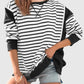 Zimonto - Slit Exposed Seam Striped Long Sleeve Sweatshirt Black