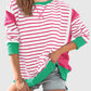 Zimonto - Slit Exposed Seam Striped Long Sleeve Sweatshirt Turquoise