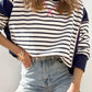 Zimonto - Slit Exposed Seam Striped Long Sleeve Sweatshirt