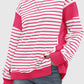 Zimonto - Slit Exposed Seam Striped Long Sleeve Sweatshirt Strawberry