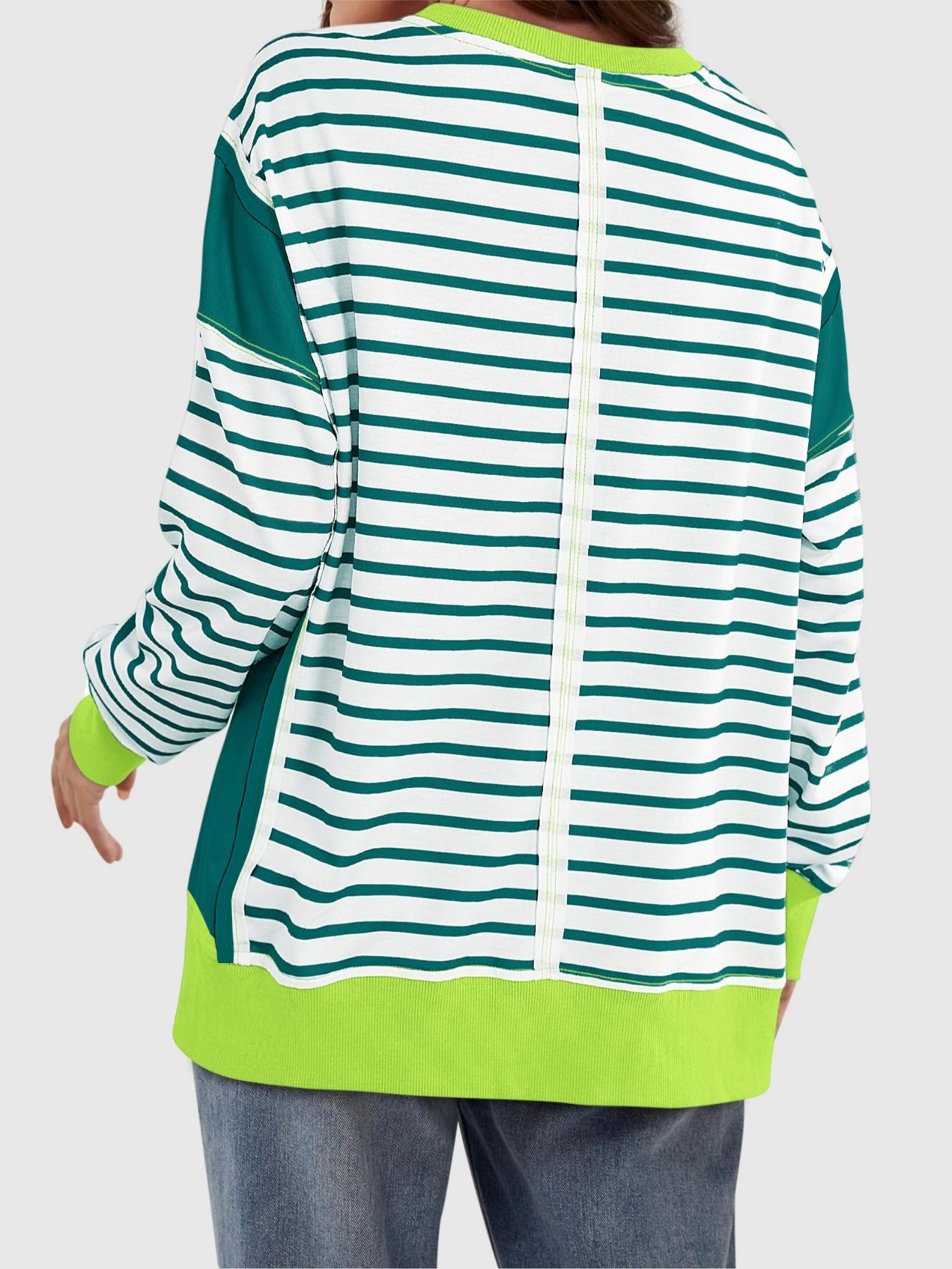 Zimonto - Slit Exposed Seam Striped Long Sleeve Sweatshirt
