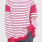 Zimonto - Slit Exposed Seam Striped Long Sleeve Sweatshirt