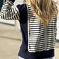 Zimonto - Slit Exposed Seam Striped Long Sleeve Sweatshirt