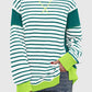Zimonto - Slit Exposed Seam Striped Long Sleeve Sweatshirt