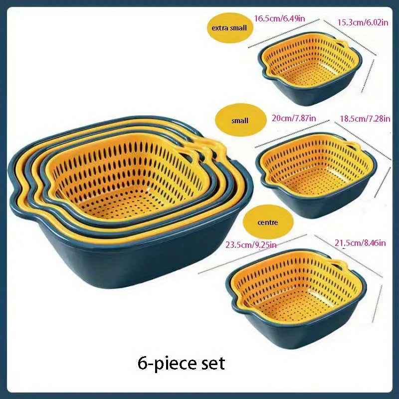 6-Piece Multipurpose Colander Set - Durable, Stackable, Electricity-Free Kitchen Tool for Pasta and Veggies