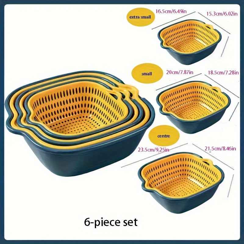 6-Piece Multipurpose Colander Set - Durable, Stackable, Electricity-Free Kitchen Tool for Pasta and Veggies