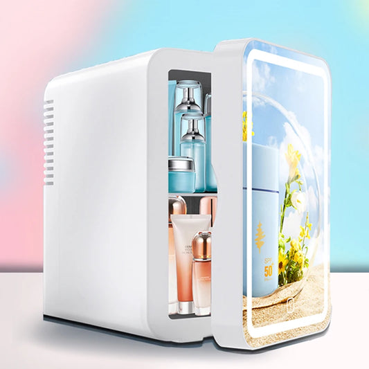 Zimonto - 6L mirror beauty makeup refrigerator skin cosmetics skin care mask hot and cold storage portable LED Mini Fridge