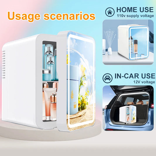 Zimonto - 6L mirror beauty makeup refrigerator skin cosmetics skin care mask hot and cold storage portable LED Mini Fridge