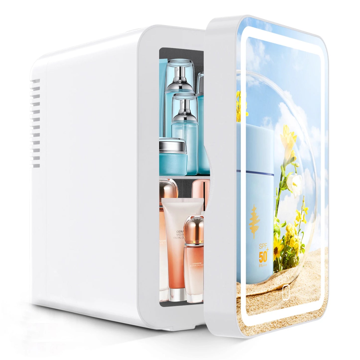 Zimonto - 6L mirror beauty makeup refrigerator skin cosmetics skin care mask hot and cold storage portable LED Mini Fridge Ships from USA White US Plug
