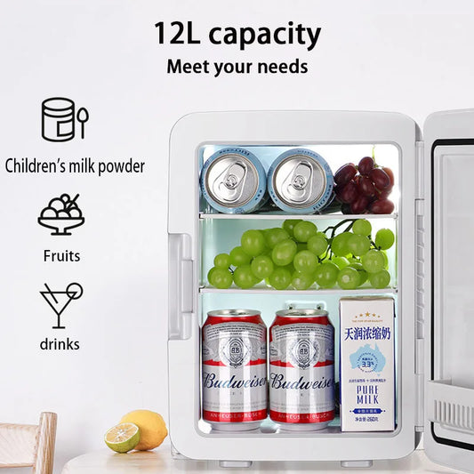 Zimonto - 12L Portable Mini Refrigerator Student Dormitory Heating And Cooling Cosmetics Car Home Dual-Use Refrigeration And Preservation