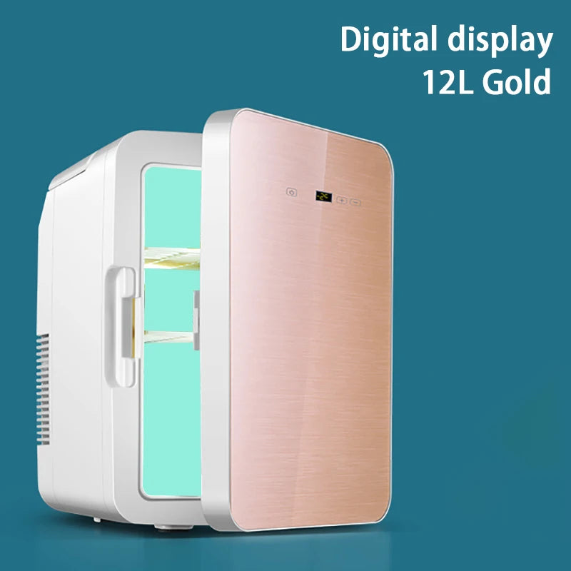 Zimonto - 12L Portable Mini Refrigerator Student Dormitory Heating And Cooling Cosmetics Car Home Dual-Use Refrigeration And Preservation Gold us