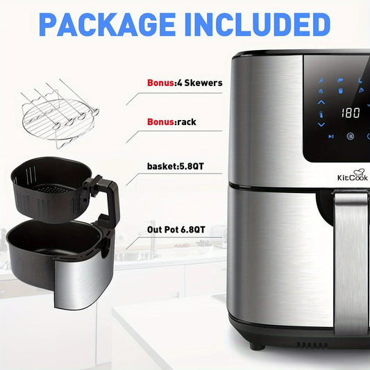 Zimonto - 1PC KitCook Large Air Fryer XL, 1500W 120V 6.8QT Stainless Steel Air Fryers Oven, Nonstick Basket, LED Touch Screen