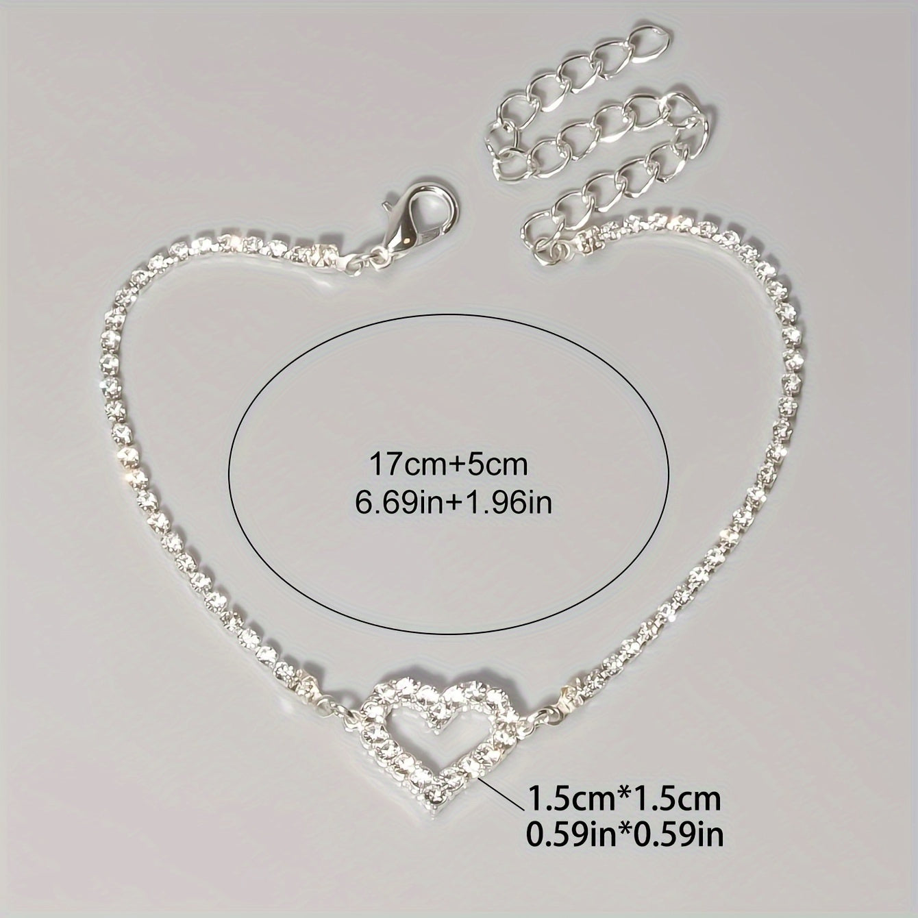 Zimonto - Valentines Day Theme Bracelet Hollow Heart Full Of Shiny Rhinestones Adjustable Chain Bracelet For Your Loved One