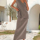 Stylish Womens Ribbed Knit VNeck Top  Midi Skirt Set