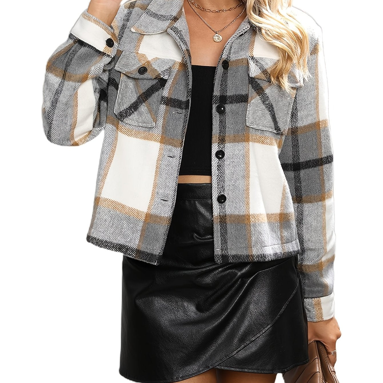 Zimonto - Womens Plaid Flannel Jacket Casual Fall Weekend Wear Sophisticated Dark Gray
