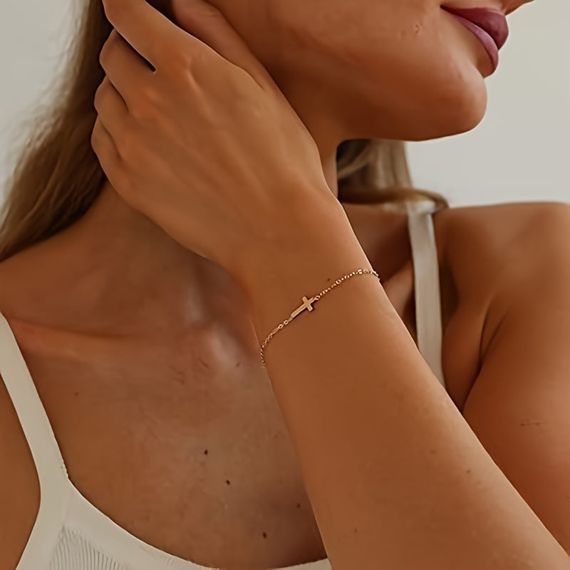 Zimonto - 1pcs Adjustable Stainless Steel Exquisite Golden Pearl Bead Chain Bracelet - Thin Golden Box Cuban Twisted Chain Design