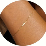 Zimonto - 1pcs Adjustable Stainless Steel Exquisite Golden Pearl Bead Chain Bracelet - Thin Golden Box Cuban Twisted Chain Design