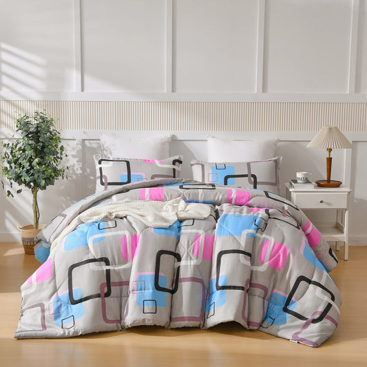Zimonto - 3 Pieces Comforter Set With Geometric Pattern, Luxury Soft Comforter For All Season, Ultra Soft 100% Microfiber Polyester