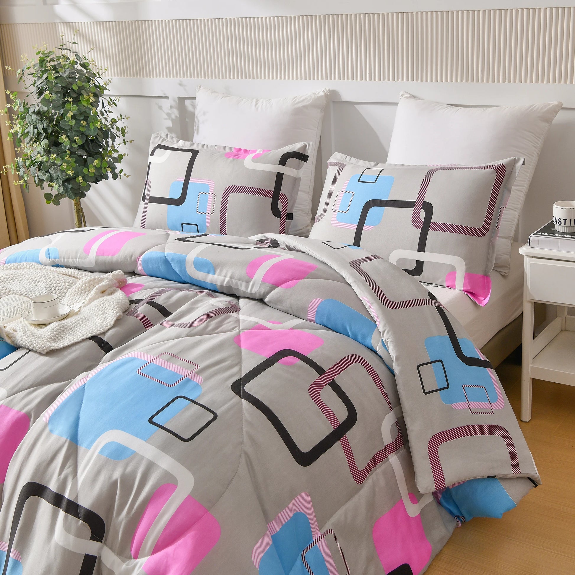 Zimonto - 3 Pieces Comforter Set With Geometric Pattern, Luxury Soft Comforter For All Season, Ultra Soft 100% Microfiber Polyester