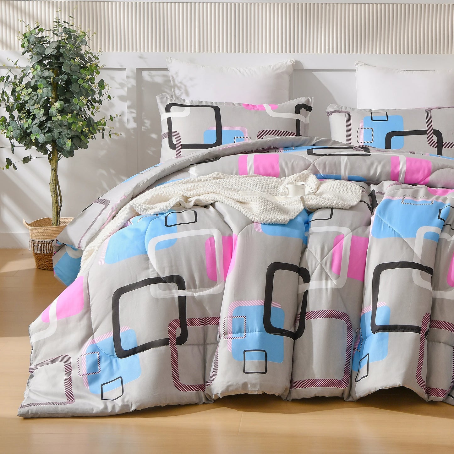Zimonto - 3 Pieces Comforter Set With Geometric Pattern, Luxury Soft Comforter For All Season, Ultra Soft 100% Microfiber Polyester