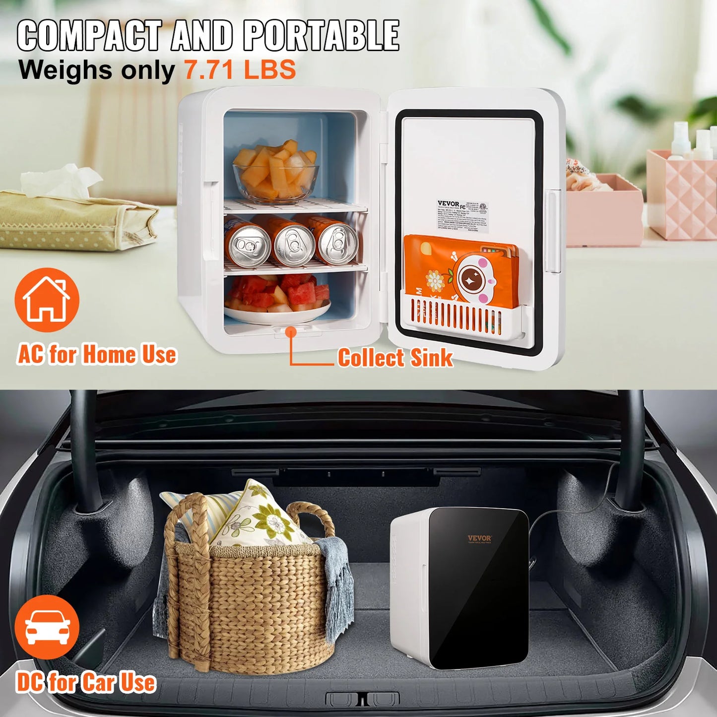 Zimonto - VEVOR 10L Car Refrigerator Mini Portable Skincare Fridge Cooling Freezer Food Drink Storage Box Container for Home Car Bar Use
