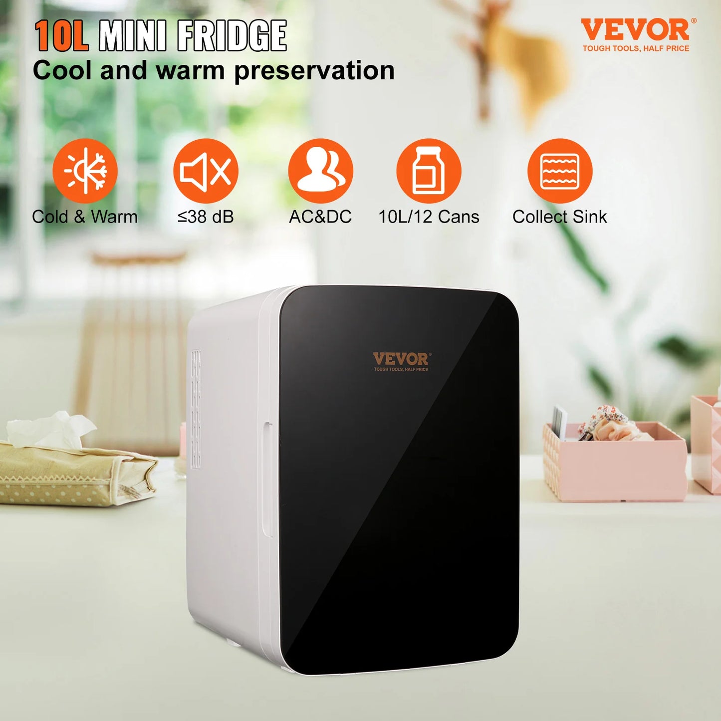 Zimonto - VEVOR 10L Car Refrigerator Mini Portable Skincare Fridge Cooling Freezer Food Drink Storage Box Container for Home Car Bar Use