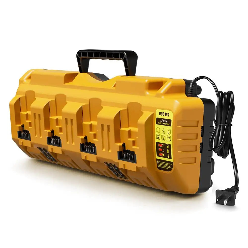 Zimonto - 12V 20V Max Battery Charger Station DCB104 Replacement Dewalt 4 Ports LED Lights USB Output Fast Charging Cooling Fin Smart Chip