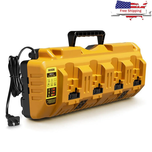 Zimonto - 12V 20V Max Battery Charger Station DCB104 Replacement Dewalt 4 Ports LED Lights USB Output Fast Charging Cooling Fin Smart Chip