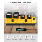 Zimonto - 12V 20V Max Battery Charger Station DCB104 Replacement Dewalt 4 Ports LED Lights USB Output Fast Charging Cooling Fin Smart Chip