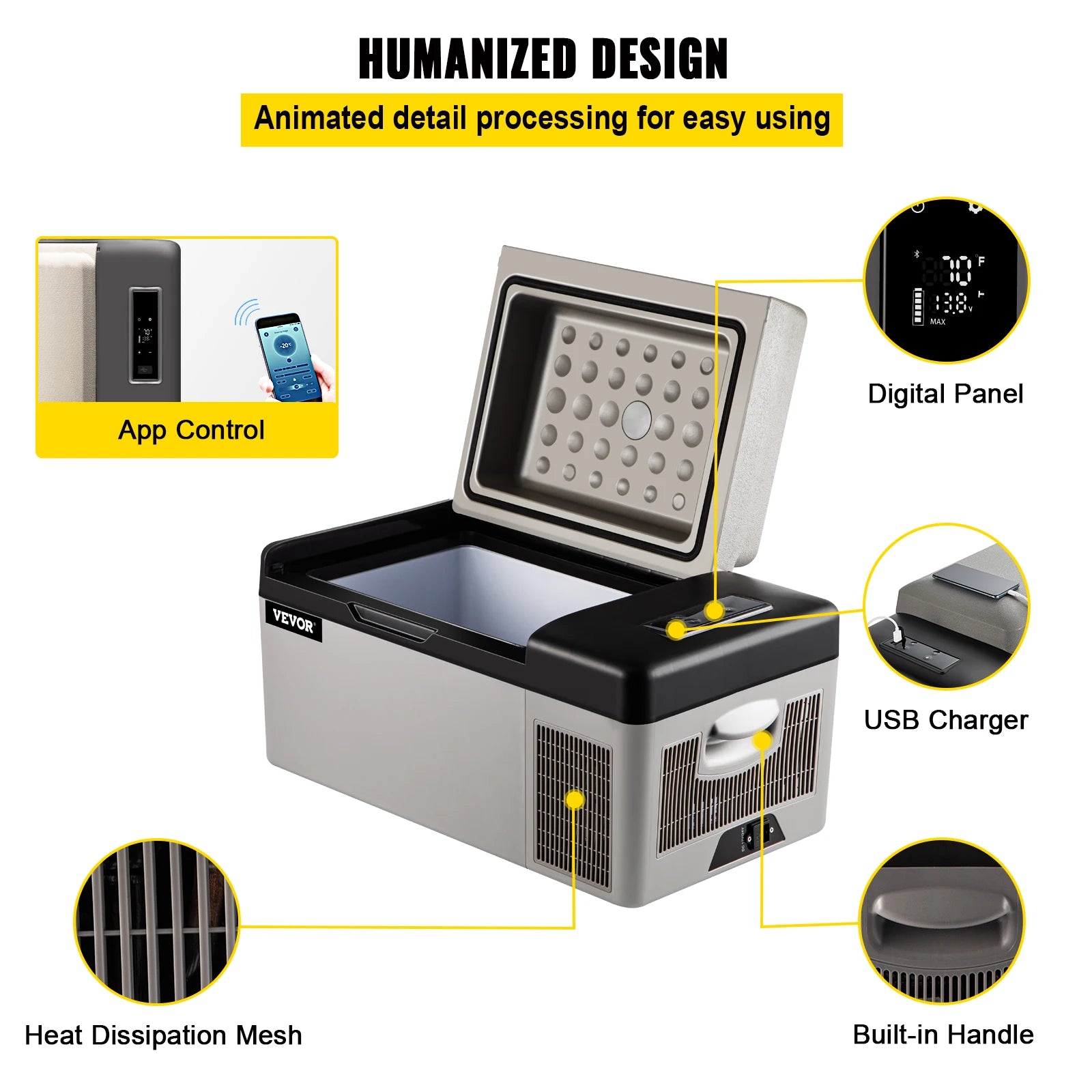 Zimonto - VEVOR Car Refrigerator 20L Compressor Portable Small Refrigerator Freezer Mini Electric Cooler for Driving Travel Fishing Outdoo