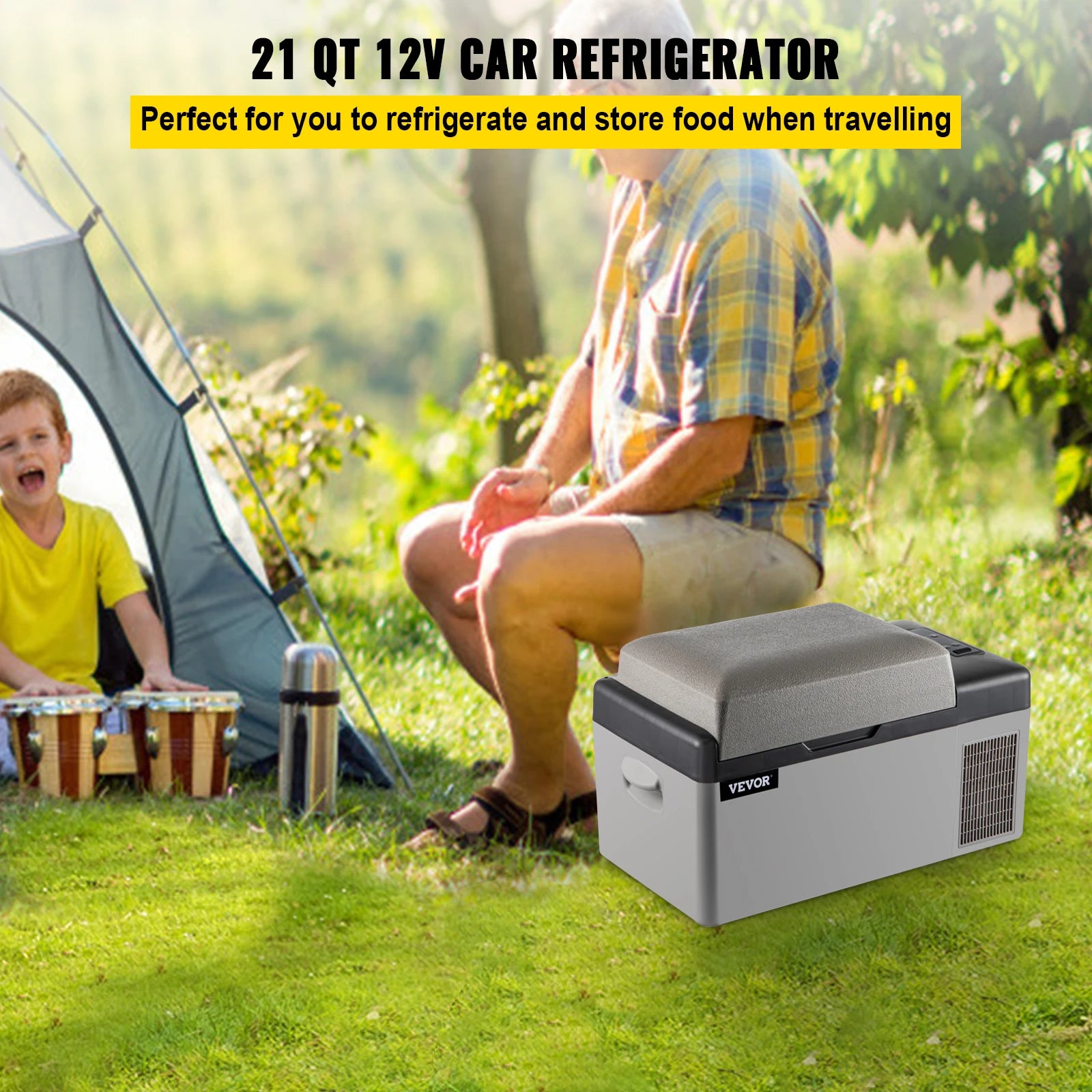 Zimonto - VEVOR Car Refrigerator 20L Compressor Portable Small Refrigerator Freezer Mini Electric Cooler for Driving Travel Fishing Outdoo