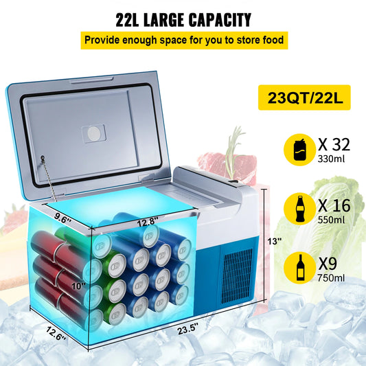 Zimonto - VEVOR Car Refrigerator 22L Compressor Portable Small Refrigerator Freezer Mini Electric Cooler for Driving Travel Fishing Outdoo