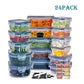Zimonto - 24pcs Kitchen Storage Container Set - Dishwasher Safe, Reusable Plastic Bins with Flip Lids for Fruits, Vegetables & Meats - Inc