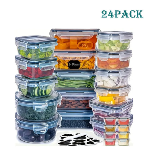 Zimonto - 24pcs Kitchen Storage Container Set - Dishwasher Safe, Reusable Plastic Bins with Flip Lids for Fruits, Vegetables & Meats - Inc