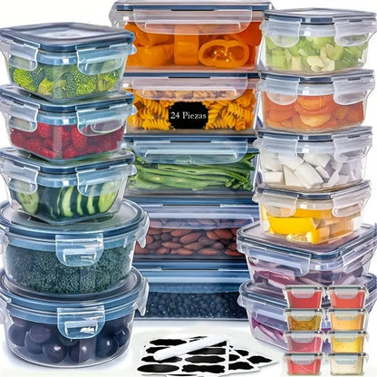 Zimonto - 24pcs Kitchen Storage Container Set - Dishwasher Safe, Reusable Plastic Bins with Flip Lids for Fruits, Vegetables & Meats - Inc United States 24pcs-set