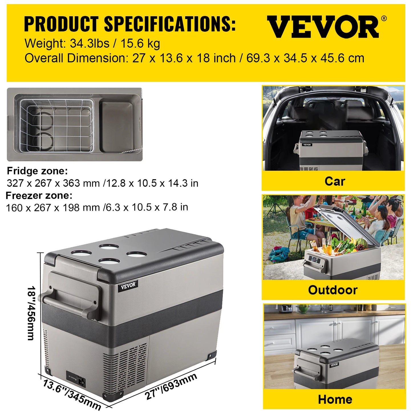 Zimonto - VEVOR Portable Small Car Freezer 45L Mini Car Refrigerator 60W Cooler 12V Portable Vehicle Car Fridge For Home and Outdoor Use United States 45L