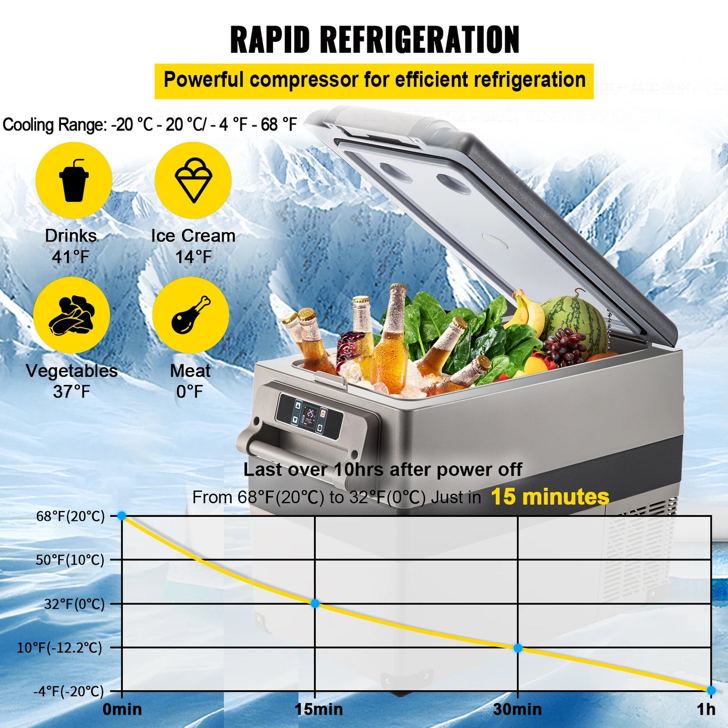 Zimonto - VEVOR Portable Small Car Freezer 45L Mini Car Refrigerator 60W Cooler 12V Portable Vehicle Car Fridge For Home and Outdoor Use
