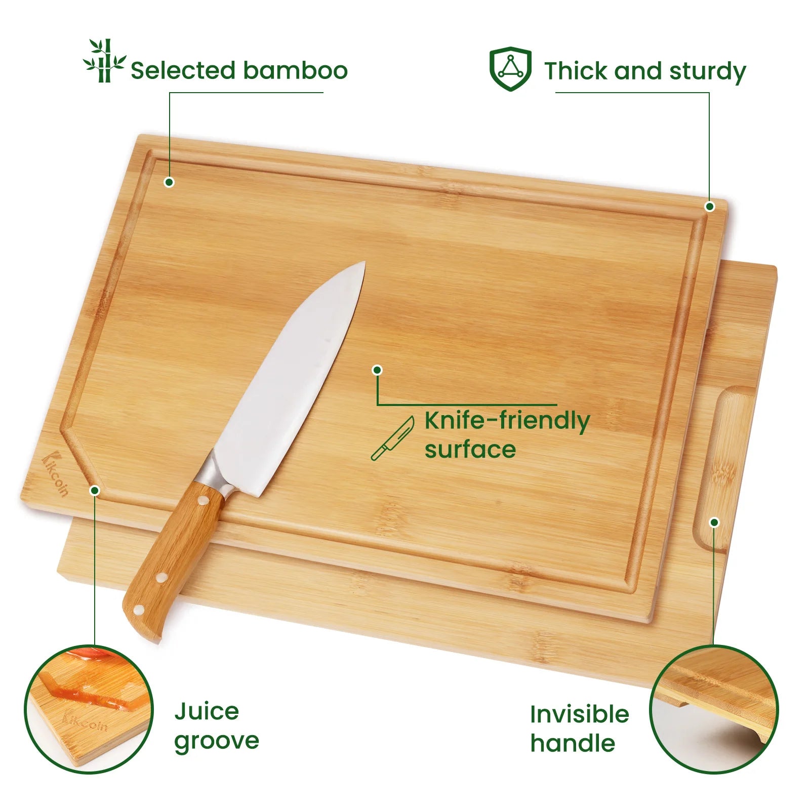 Zimonto - 4-piece extra large kitchen bamboo cutting board set, heavy duty cutting board with juice groove, inner handle design.