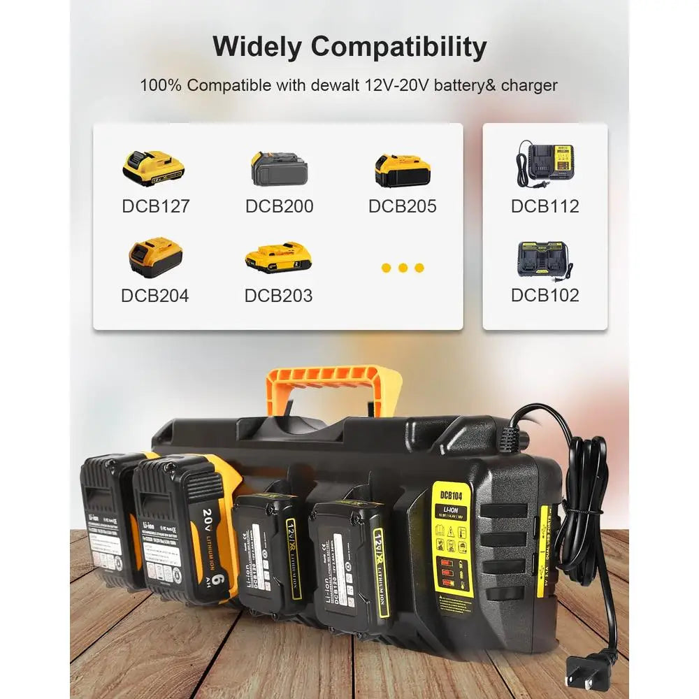 Zimonto - Battery Charger Station Dewalt DCB120 DCB124 DCB127 DCB204 DCB205-2 DCB206 4-Port Fast Charging LED Display Dual USB