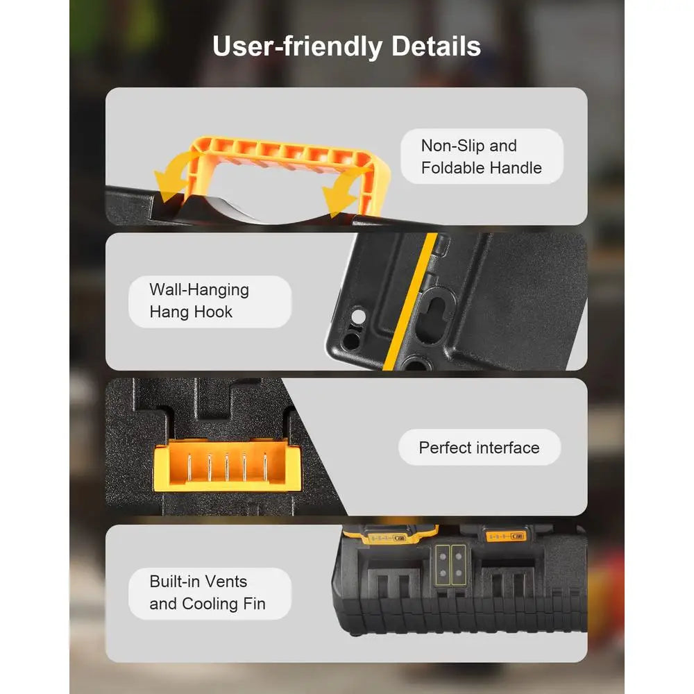 Zimonto - Battery Charger Station Dewalt DCB120 DCB124 DCB127 DCB204 DCB205-2 DCB206 4-Port Fast Charging LED Display Dual USB